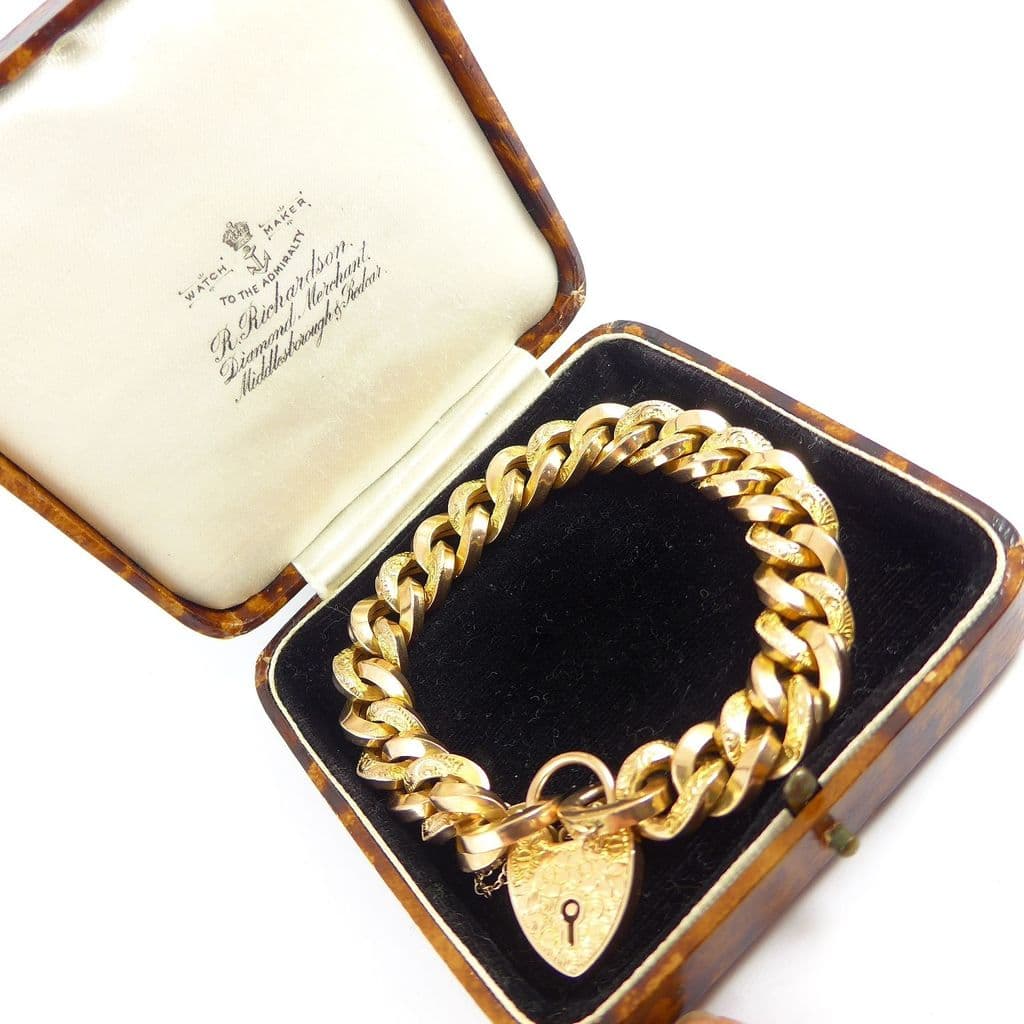 SOLD UNUSUAL VERY FINE ANTIQUE VICTORIAN HEART PADLOCK BRACELET 9CT ...